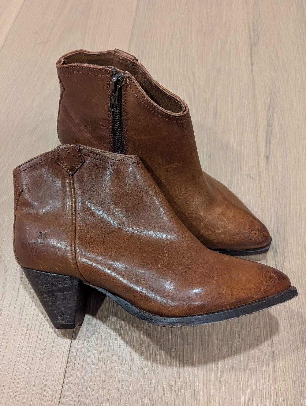 Women's Brown Leather Ankle Boots with Heel